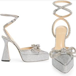 Mach and Mach Double Bow Platform Pump, Silver Glitter 39EU/US9 , NIB